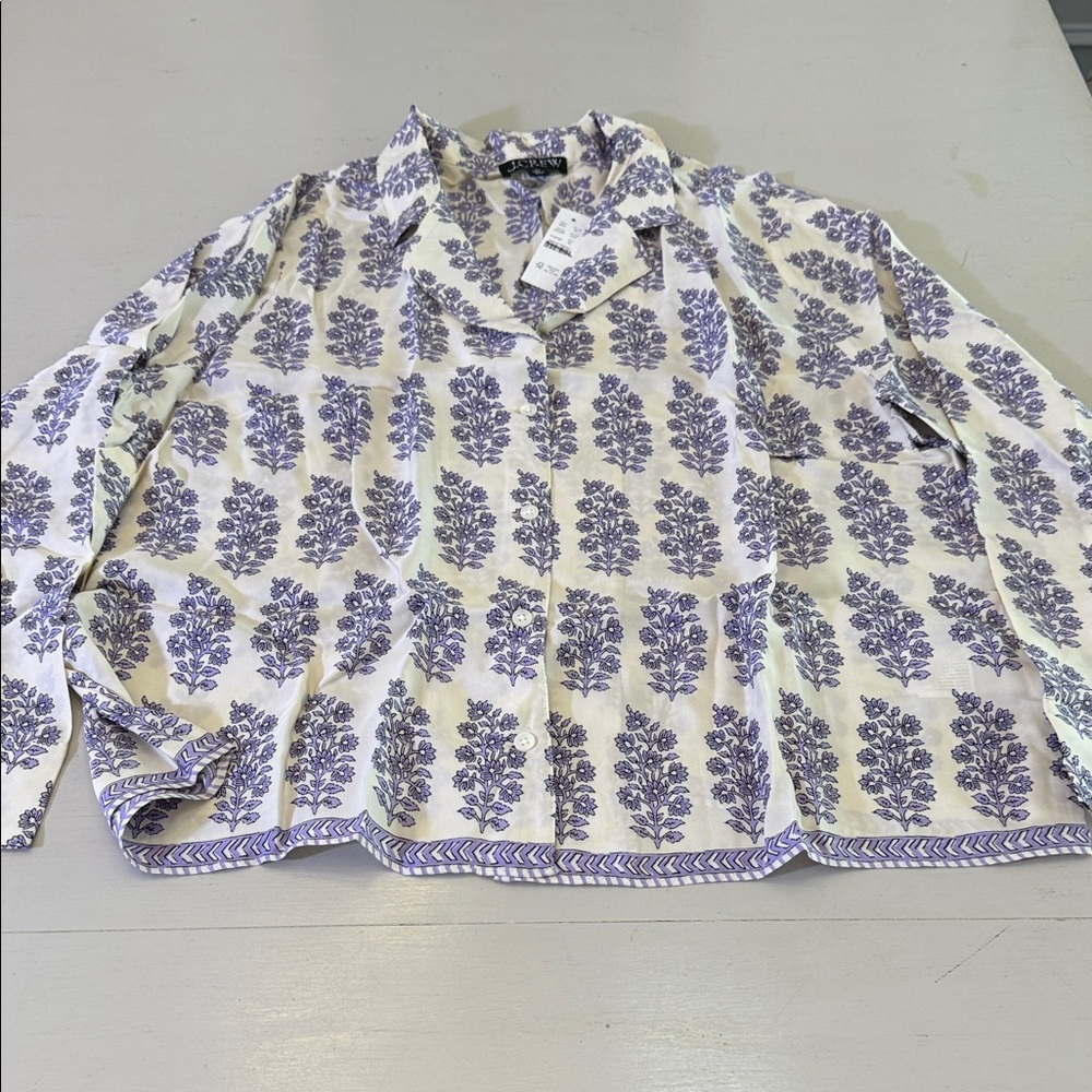 J. Crew Camp-collar button-up shirt in blooming lilac block print Size XL - Picture 5 of 10